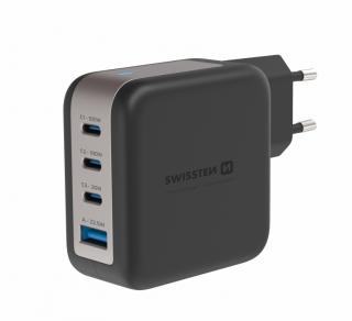 Swissten GaN hálózati töltőadapter 3xUSB-C 100W PD, 1xUSB-A 18W QC, fekete