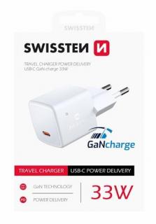 Swissten GaN mini hálózati töltőadapter, USB-C, Power Delivery, 33W