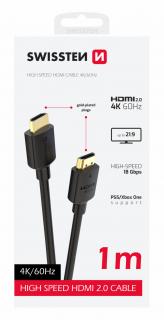 Swissten HDMI kábel, HDMI to HDMI, 4K 60 Hz, 1m, PVC