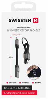 Swissten mágneses töltőkábel kulcstartó, USB-A/lightning 9,7 cm