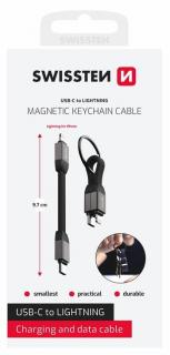 Swissten mágneses töltőkábel kulcstartó, USB-C/lightning 9,7 cm