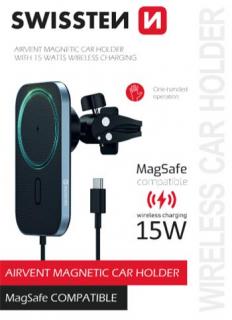 Swissten MagSafe mágneses autós telefontartó és vezeték nélküli töltő, 15W