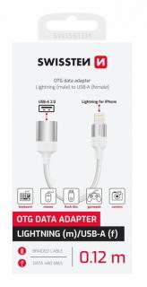 Swissten OTG adapter, textil, lightning (male)/USB-A (female), 0,12m, fehér