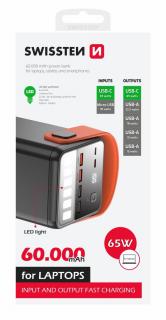 Swissten Power Line power bank, 60000 mAh, 65W PD laptopokhoz