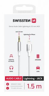 Swissten textil audio adapter lightning (male)/3,5mm Jack (male), 1,5m, fehér