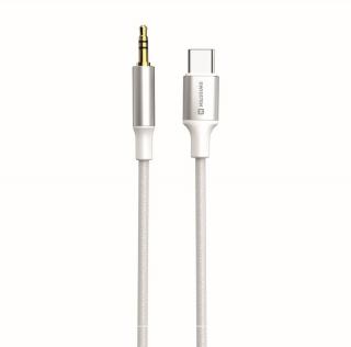 Swissten textil audio adapter, USB-C (male)/3,5mm JACK (male), 1,5m, fehér