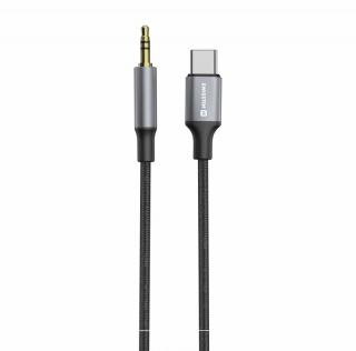 Swissten textil audio adapter, USB-C (male)/3,5mm JACK (male), 1,5m, fekete
