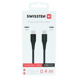 Swissten töltőkábel gumírozott USB-C/USB-C 3.1, 0,4m, fekete