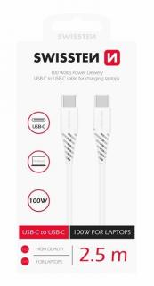 Swissten töltőkábel, TPE, USB-C/USB-C PowerDelivery 5A (100W), 2,5 m, fehér