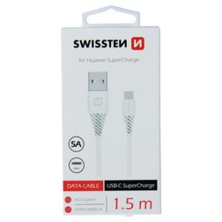 Swissten Type-C Huawei SuperCharge töltő- és adatkábel, 1,5 m, fehér