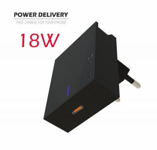 Swissten USB-C Power Delivery 3.0 hálózati töltő adapter iPhone-hoz, 18W, fekete