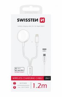 Swissten vezeték nélküli töltő 2in1 Apple Watch és iPhone, USB-C, 1,2m