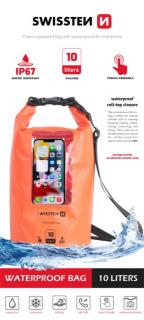 Swissten vízálló zsák telefon érintőképernyővel, 10 l, narancs