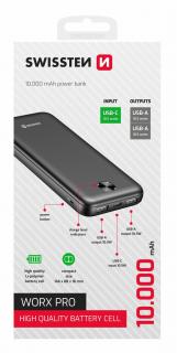 Swissten Worx Pro power bank 10000 mAh, fekete