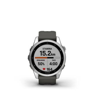 Garmin Fenix 7s ezüst grafit színű szilikon szíjjal