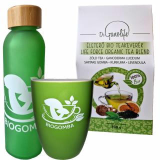 Életerő Bio Teakeverék 100g + BioGombás kulacs + Biogombás bögre