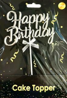 Mûanyag "Happy Birthday" beszúró EZÜST