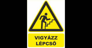 Vigyázz! Lépcső felfelé! matrica 160x250mm