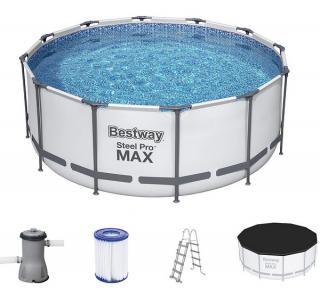 Bestway 366x122cm vízforgatós fémvázas medence szett, biztonsági létrával és takaró fóliával BW 56420