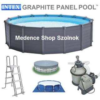 Intex 478x124cm fémvázas, grafit famintás medence szett 4,5m3/h homokszűrővel, kiegészítőkkel 26384 NP