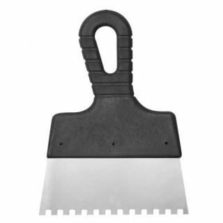 150mm 4x4mm fogazott spatulya rozsdamentes, műanyag nyéllel