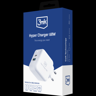 3mk GAN Hyper Charger 68W töltő (USB-A / USB-C) - Fehér