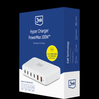 3mk Hyper PowerMax USB-A/USB-C/Wireless Hálózati Hipertöltő - Fehér (100W)