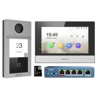 Hikvision IP kaputelefon szett - DS-KIS604-S (DS-KV8113-WME1, DS-KH6320-WTE1, DS-3E0105P-E/M, 16GB microSD kártya)