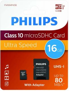 Philips Micro SDHC Memóriakártya 16GB Class 10 UHS-I U1 Adapter (PH669074)