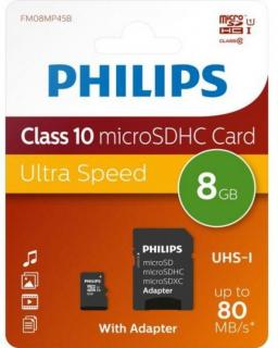 Philips Micro SDHC Memóriakártya 8GB Class 10 UHS-I U1 Adapter (PH669036)