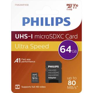 Philips Micro SDXC Memóriakártya 64GB Class 10 UHS-I U1 Adapter (PH666868)