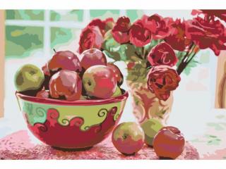 Számozott kifestő kerettel - Almák és virágok
