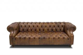 Chesterfield bőr kanapé tölgyfa lábbal 240 cm