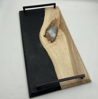Black Pearl - Epoxi gyanta tölgyfa tálaló/serving board