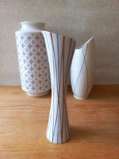 Hollóházi retro porcelán csíkos váza