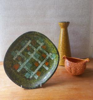 Pál Ilona retro kerámia fali tányér absztrakt mintával