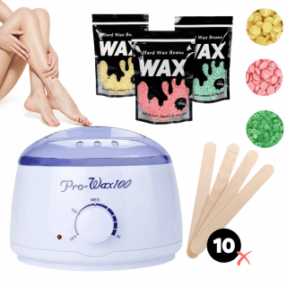 Pro-Wax 100 gyantázó szett - 300 g gyantával és 10 db spatulával -  Fehér