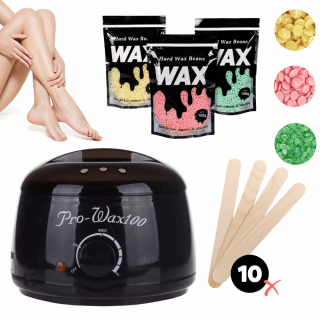 Pro-Wax 100 gyantázó szett - 300 g gyantával és 10 db spatulával -  Fekete