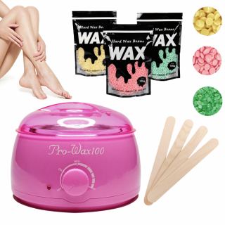 Pro-Wax 100 gyantázó szett - 300 g gyantával és 10 db spatulával -  Rózsaszín