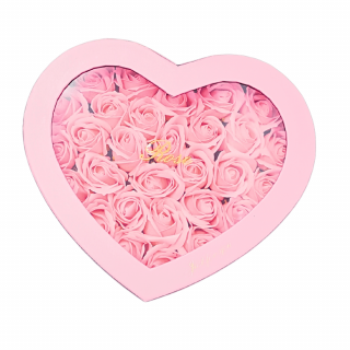 Szív formájú ajándékdoboz rózsákkal - Rózsaszín