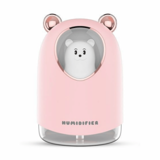 USB Párásító maci figurával, hangulatvilágítással, 300 ml - Rózsaszín