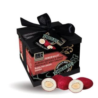 Díszdobozos Bundás Drazsék (90 g, Fehércsokis epres bundában, Mandula , Színes)