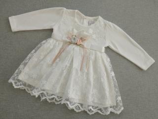Fehér csipkés keresztelő kislány ruha virágos kitűzővel (74) - TÖBB MÉRETBEN
