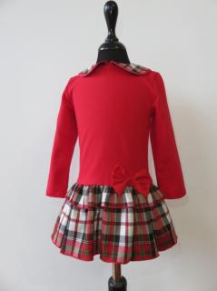 Piros-kockás kislány ruha piros masnival (104) -TÖBB MÉRETBEN