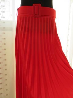 Pliszírozott női szoknya övvel (one size) - piros