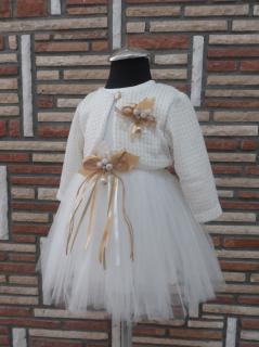 Törtfehér kislány keresztelő ruha boleróval, kitűzővel (74) - TÖBB MÉRETBEN