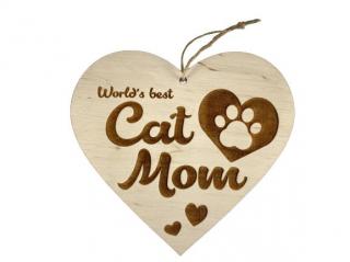 Best Cat Mom - cicás ajtódísz tábla, szív alakú