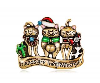 Karácsonyi cica trió bross - óarany
