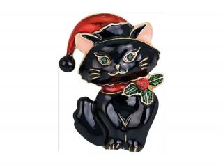 Karácsonyi cicás bross - Mikulás fekete cica