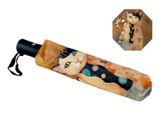 KlimtCat cicás festményes automata esernyő, türkizkék